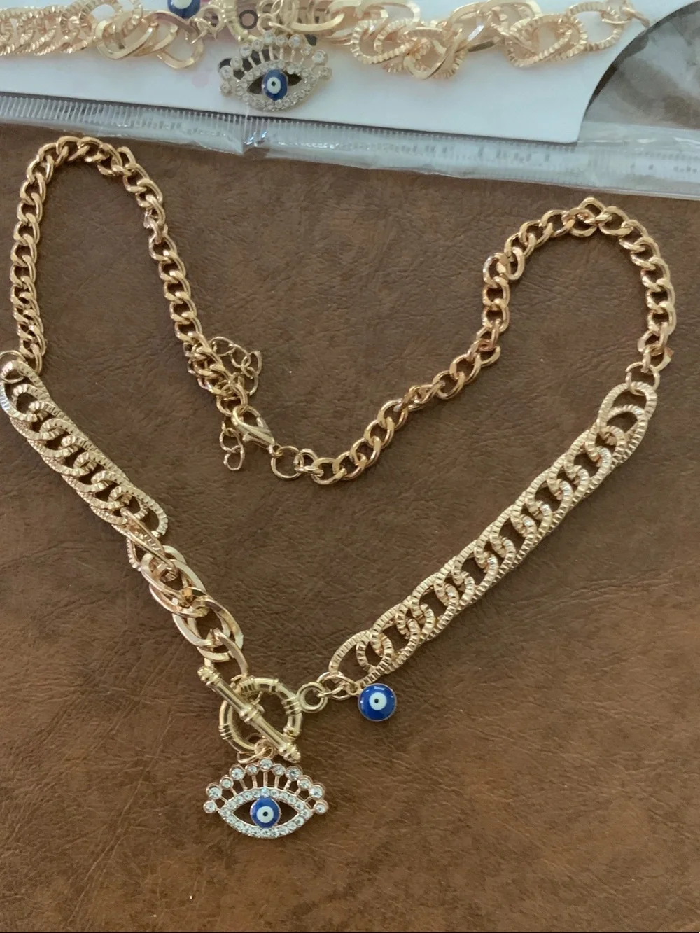 Nicole Gold-Tone Chain Necklace with Blue Evil Eye Charm
